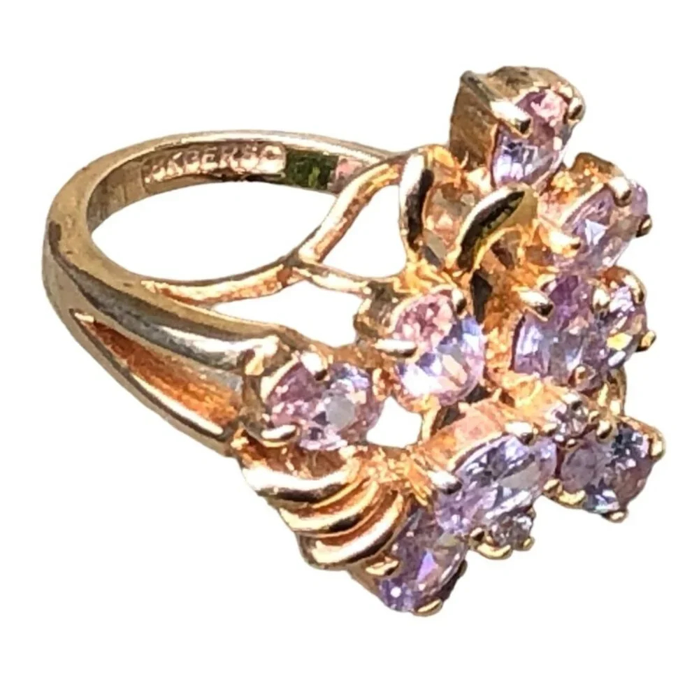 RSC 18kt Yellow Gold Electroplate Ring with Cluster of Clear Crystal Stones Sz 7 - Picture 8 of 9